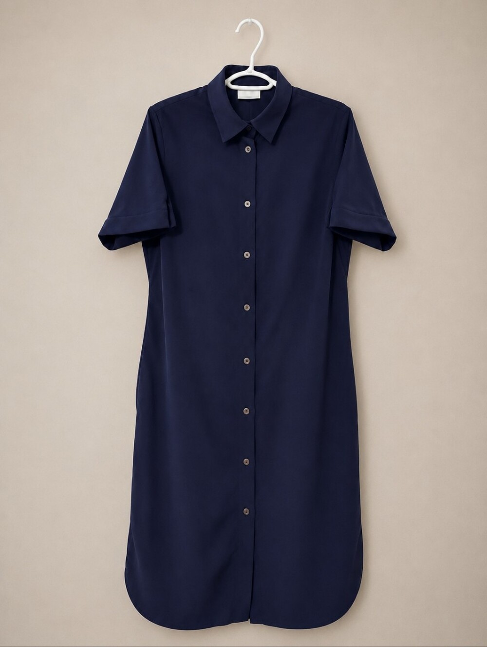 Columbia Navy Short-Sleeve Button-Front Midi Dress